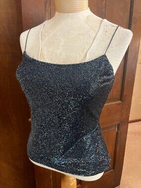 Randolph Duke Vintage Y2K Navy Blue Beaded Camisole Built-in Bra Size 8